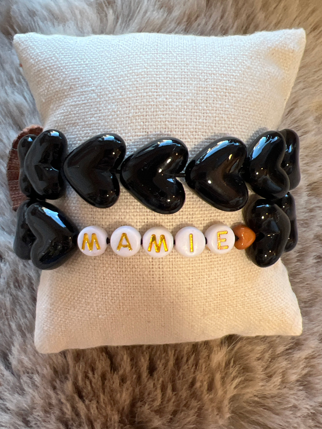 Bracelet adulte - Maxi coeurs noirs et noeud léopard - Gaga