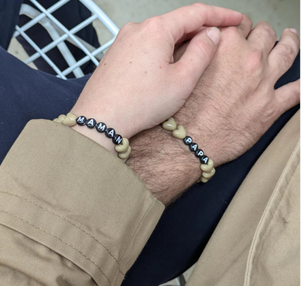 Bracelet adulte coeurs café/noir - Papa - Gaga