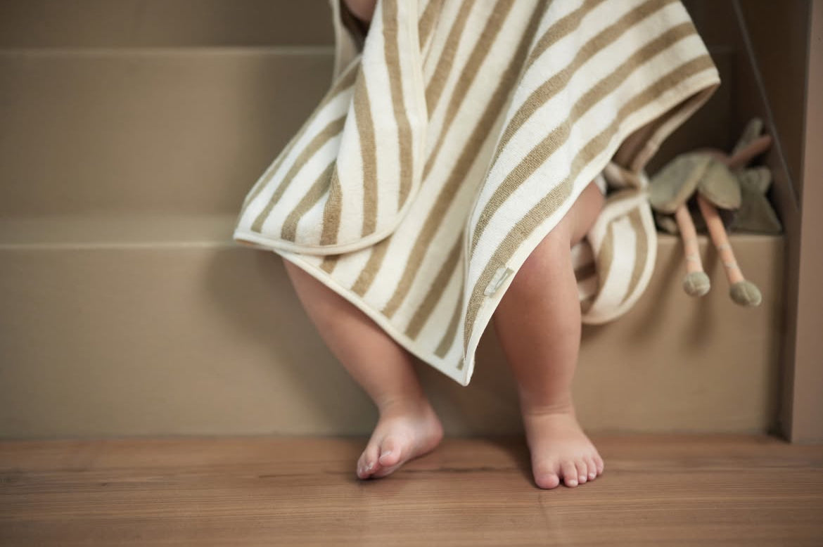 Poncho de bain - strip Olive -  Jollein