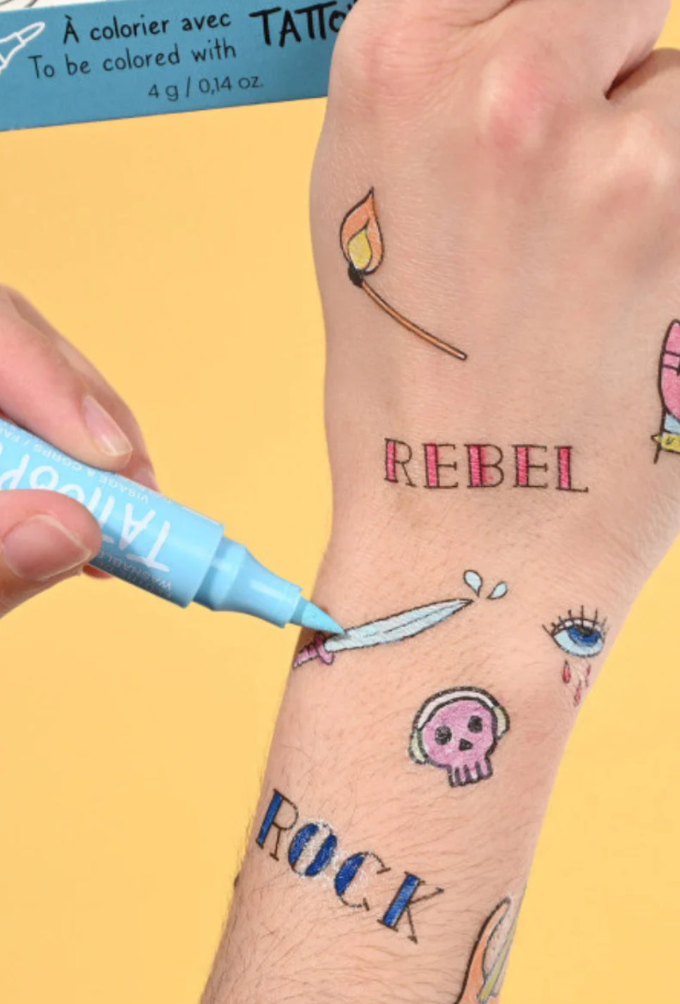 Planche de tatouages à colorier - Rock - Nailmatic