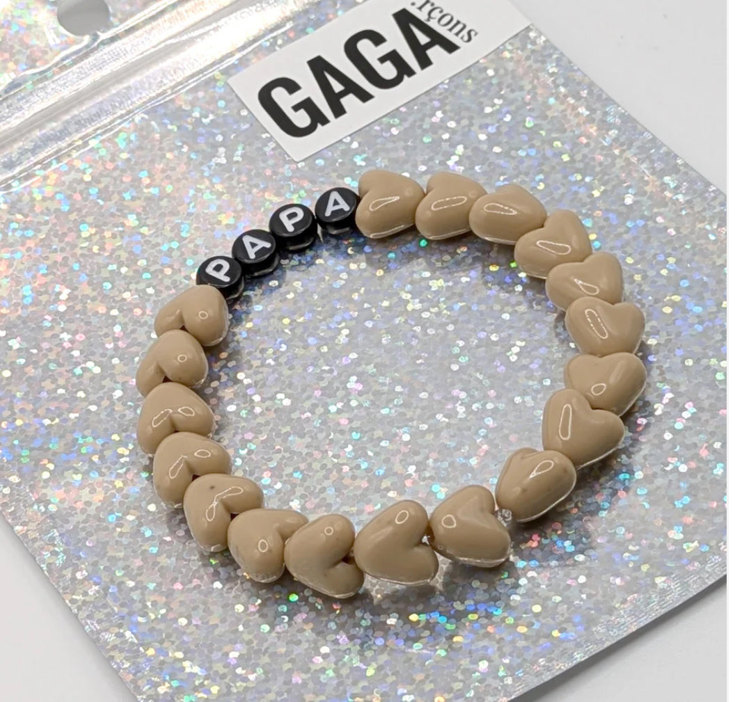 Bracelet adulte coeurs café/noir - Papa - Gaga
