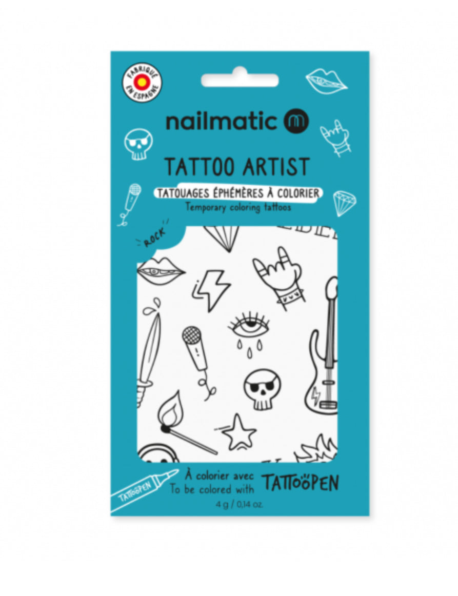 Planche de tatouages à colorier - Rock - Nailmatic