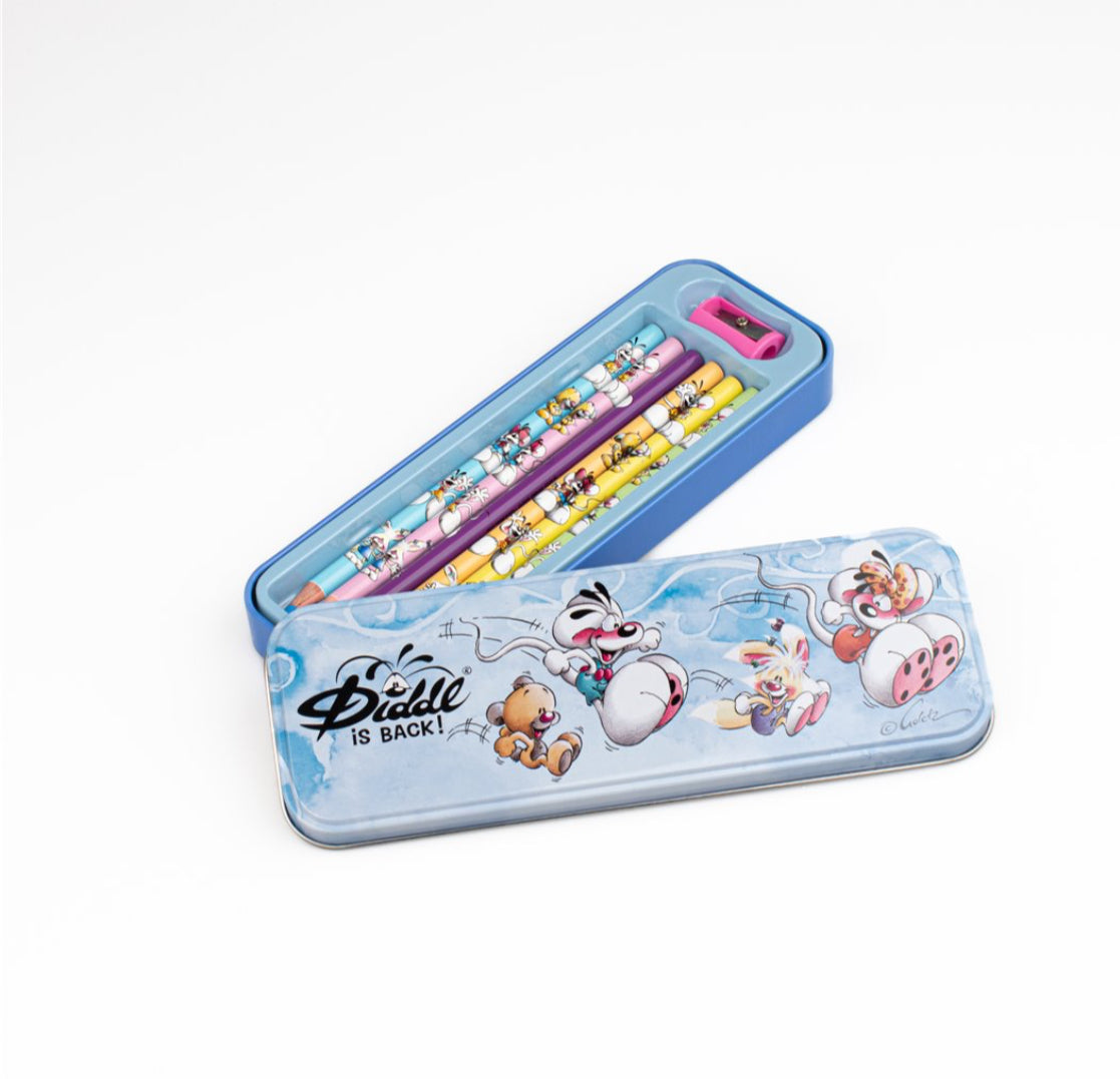 Plumier métal et ses 6 crayons de couleurs - Diddl