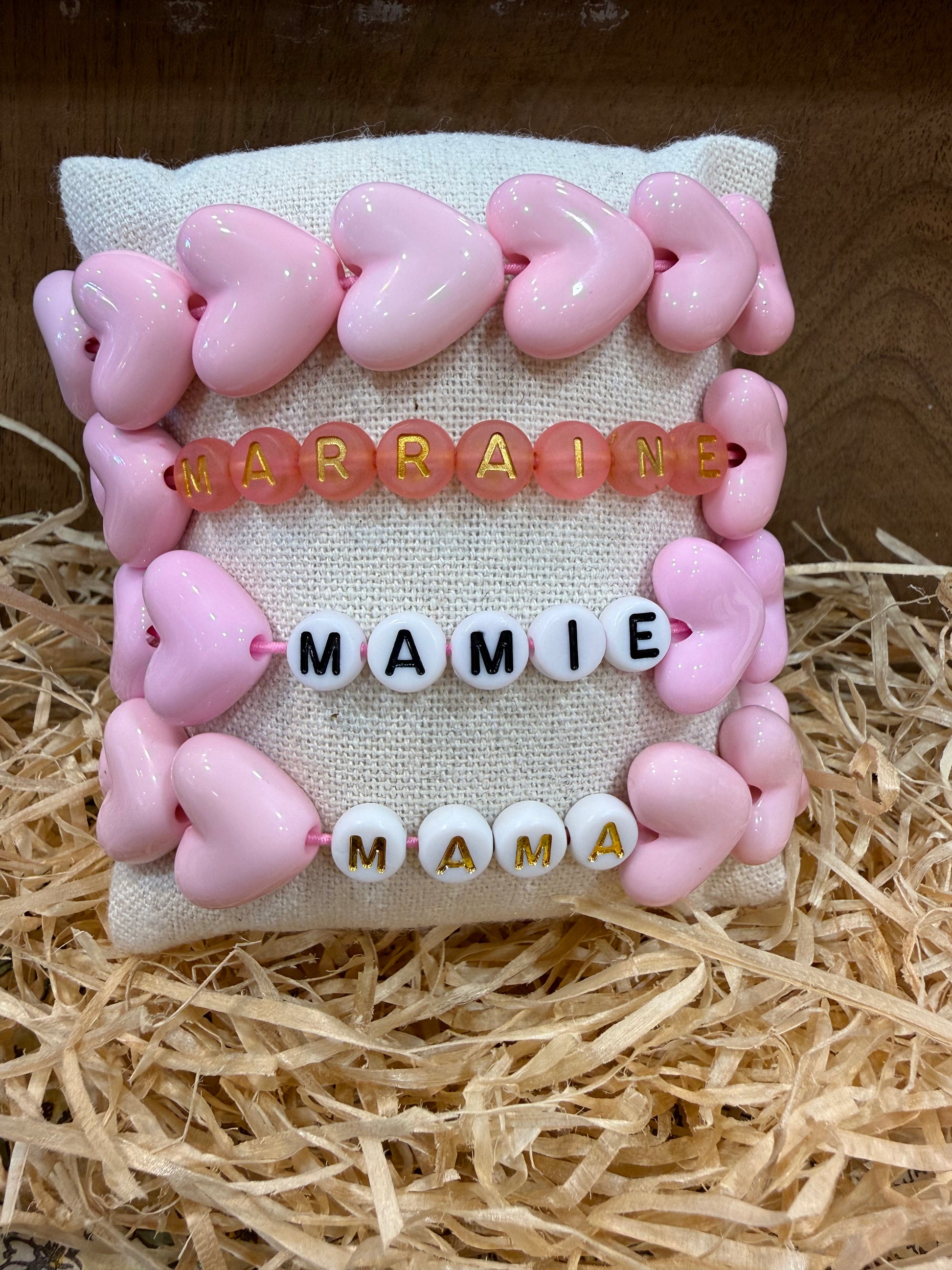 Bracelet adulte - Maxi coeurs roses poudrés et noeud léopard - Gaga