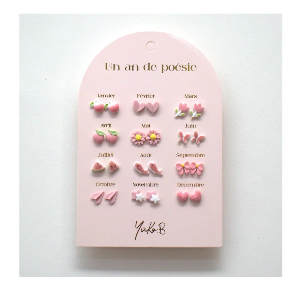 Boucles d'oreilles Un an de Poésie  - Rose - Yuko B