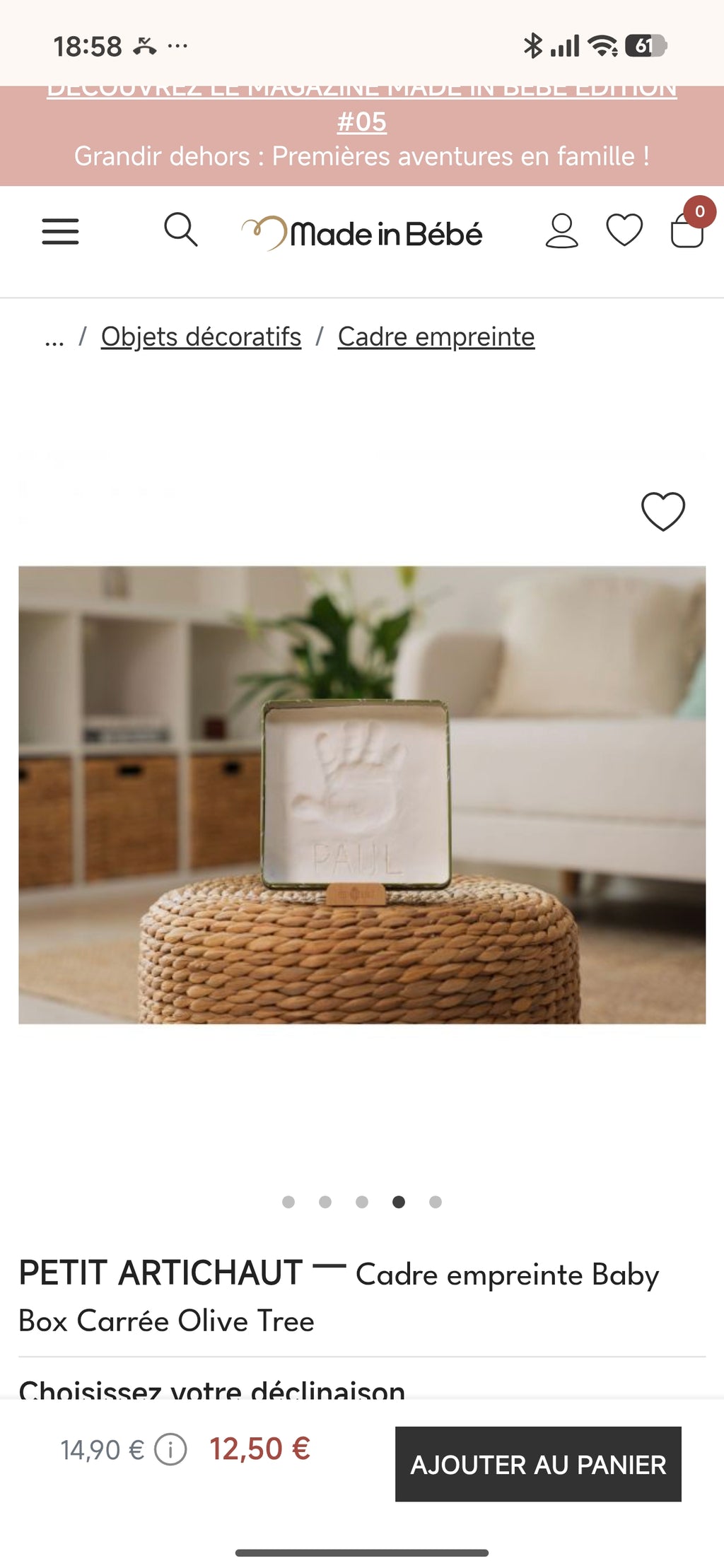 Kit empreinte Babybox carrée - Olive Tree - Petit Artichaut