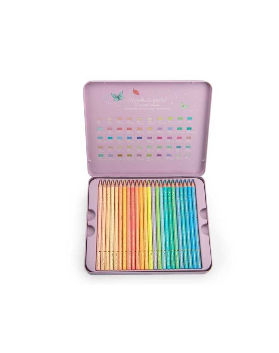 Boîte métal 50 crayons pastels - Les Rosalies -  Moulin Roty
