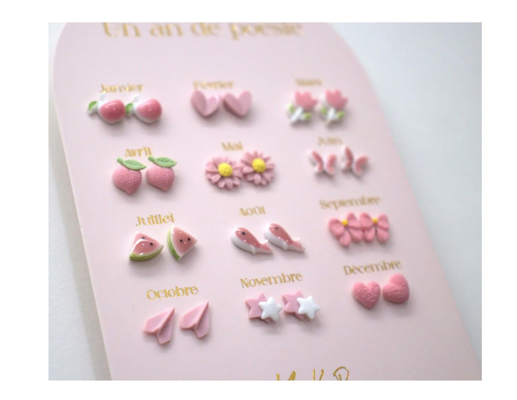 Boucles d'oreilles Un an de Poésie  - Rose - Yuko B