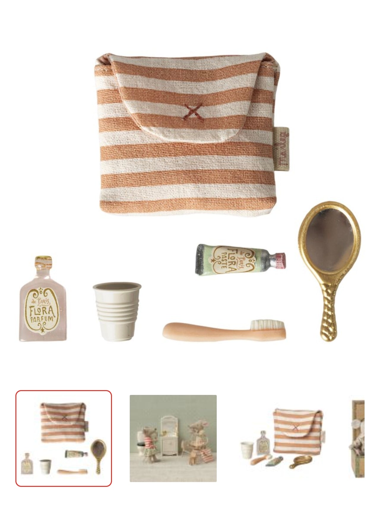 Trousse de toilette et ses accessoires - Rayé rouge - Maileg