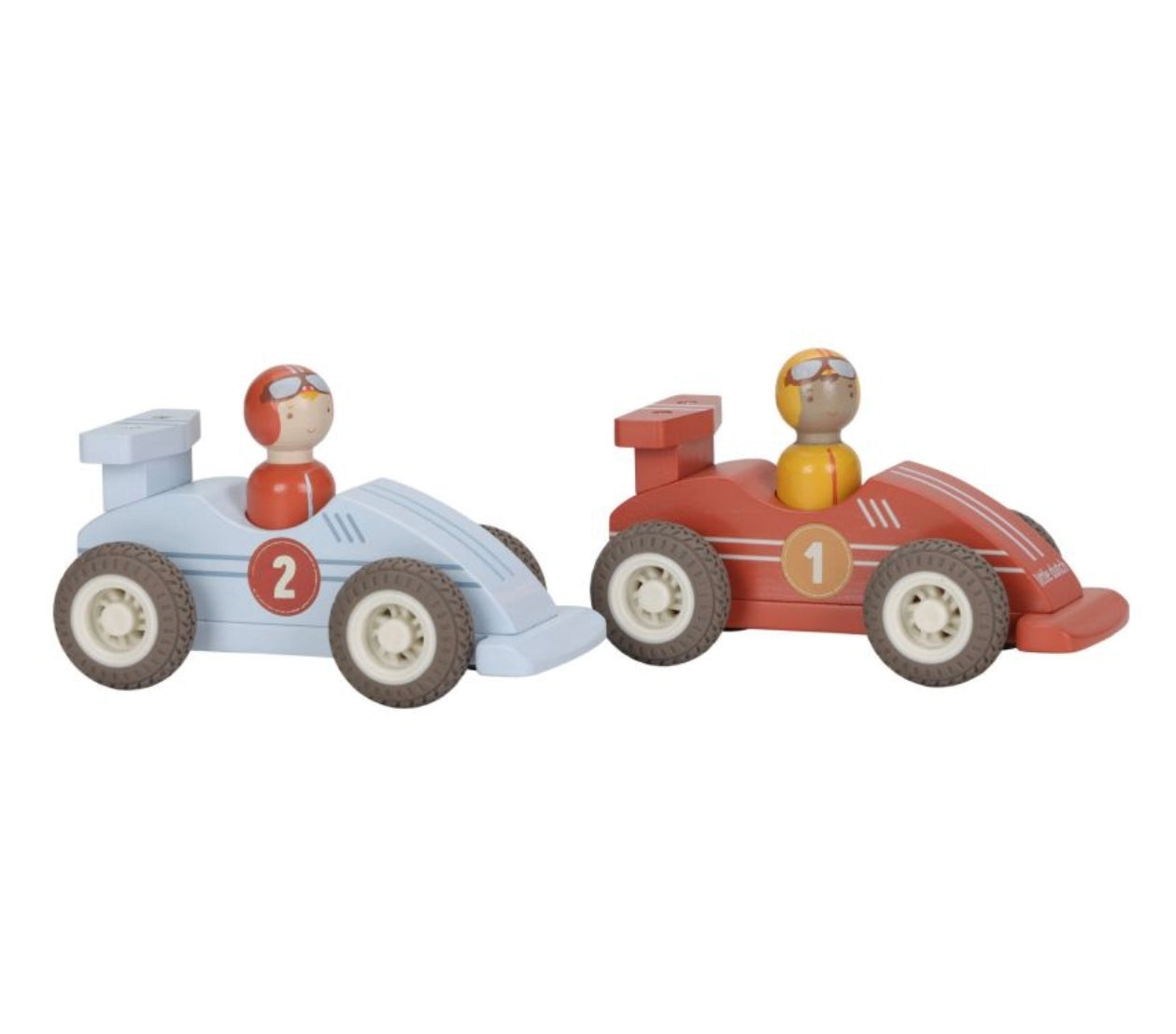 Set de 2 voitures de courses en bois à rétrofriction - Bleu et Rouge - Little Dutch
