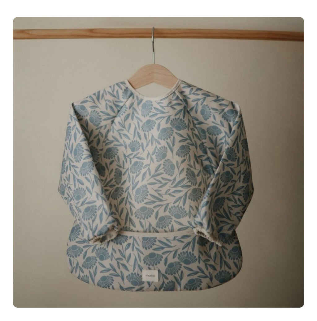Bavoir imperméable à manches longues - Blue Flowers - Mushie