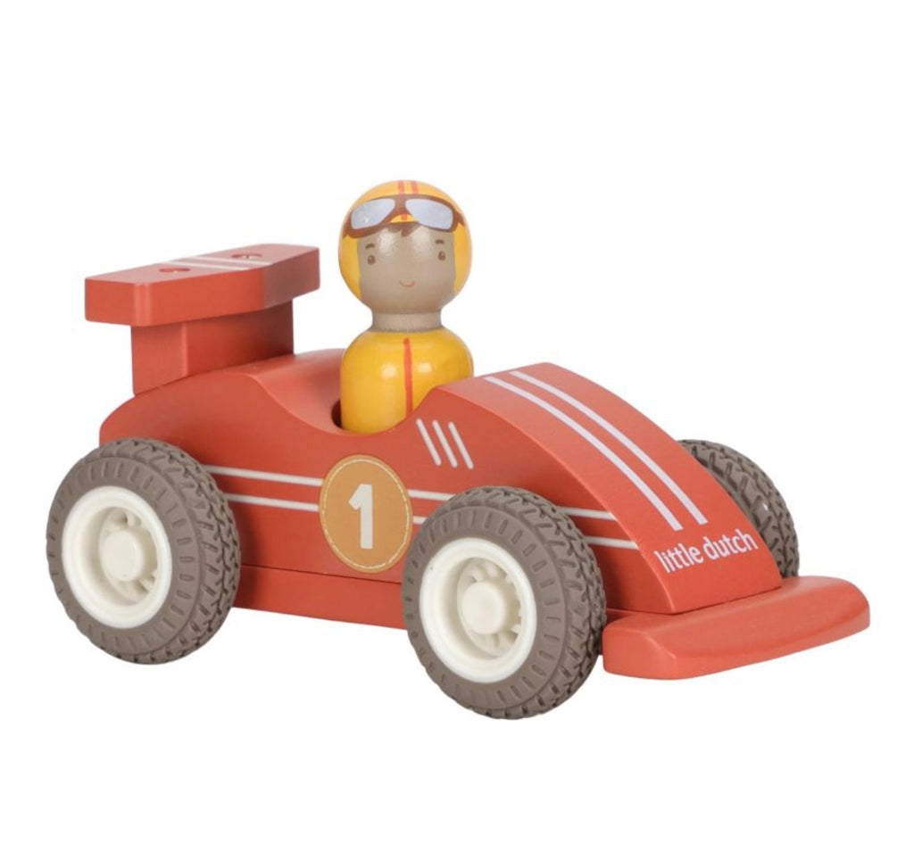 Set de 2 voitures de courses en bois à rétrofriction - Bleu et Rouge - Little Dutch