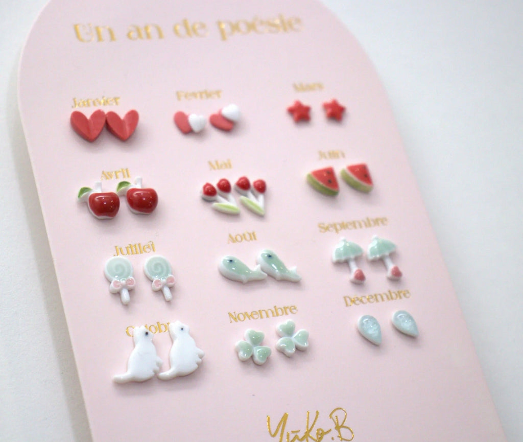 Boucles d'oreilles Un an de Poésie  - Bleu et Rouge - Yuko B