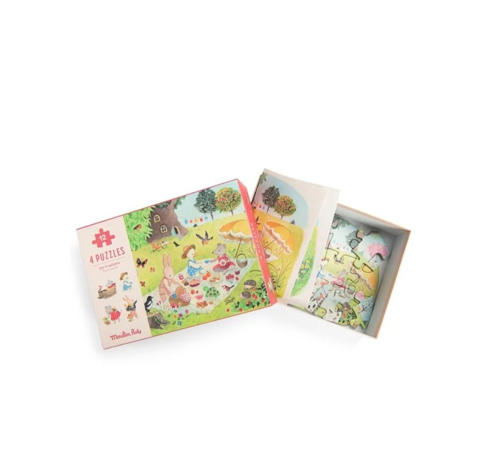 4 Mini puzzles les Saisons - La Grande Famille - Moulin Roty