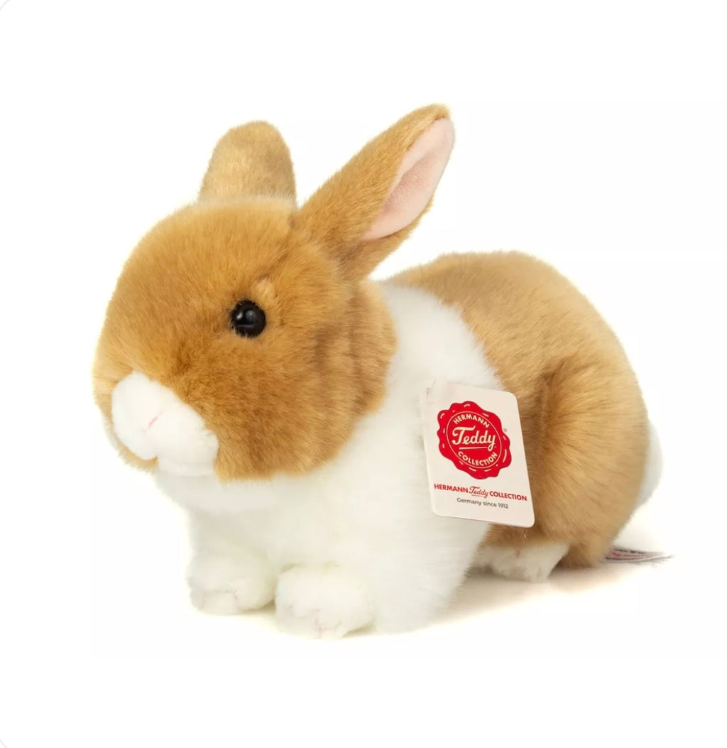 Peluche lapin couché 23 cm - Blanc et beige  -  Teddy Herrmann